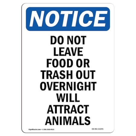 Signmission Safety Sign, OSHA Notice, 18" Height, Do Not Leave Food Or Trash Out Sign, Portrait OS-NS-D-1218-V-11295